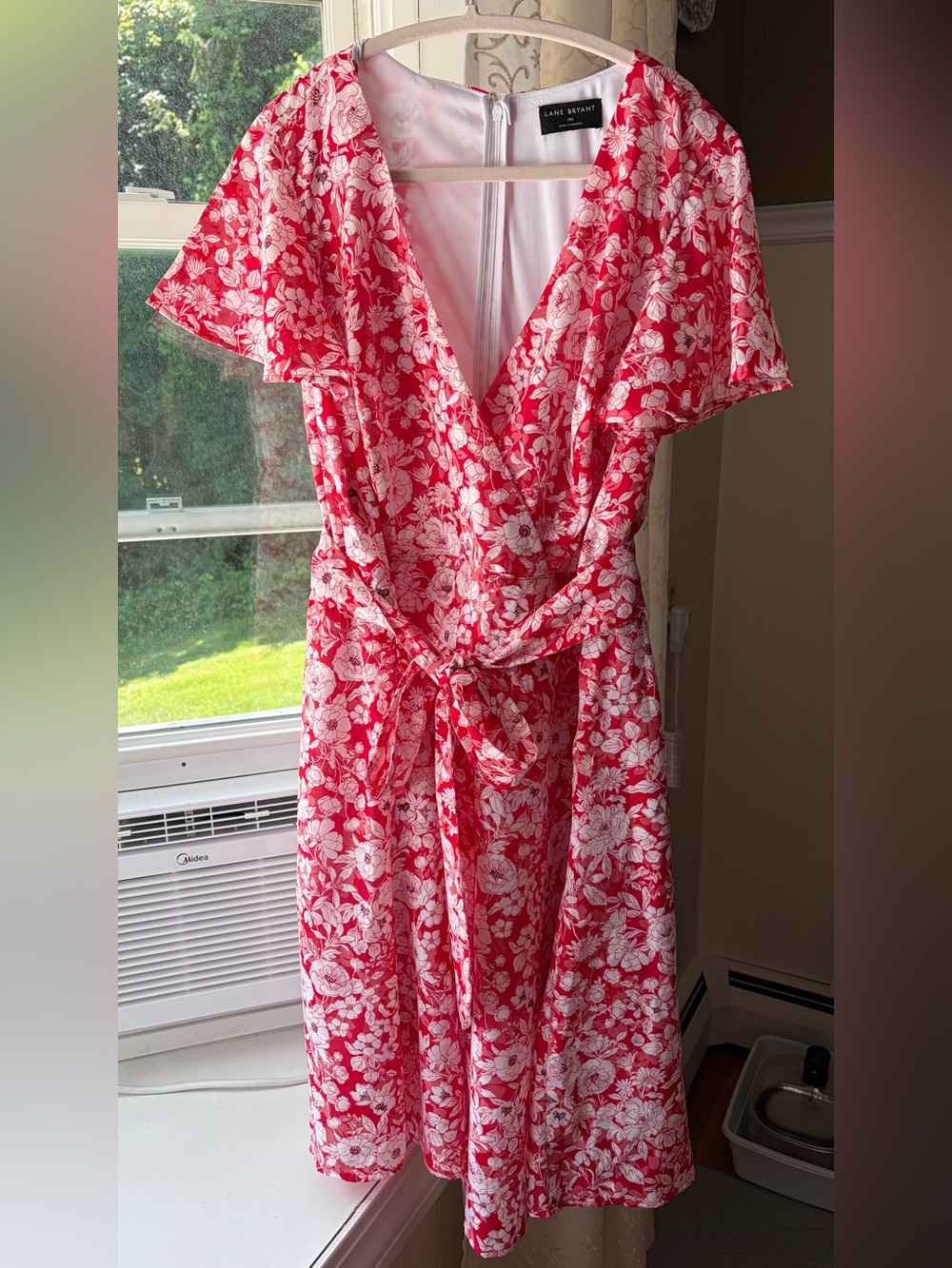 Lane Bryant Floral Faux Wrap Cottage Coastal Grandma Midi Dress Red/White Sz 18L
